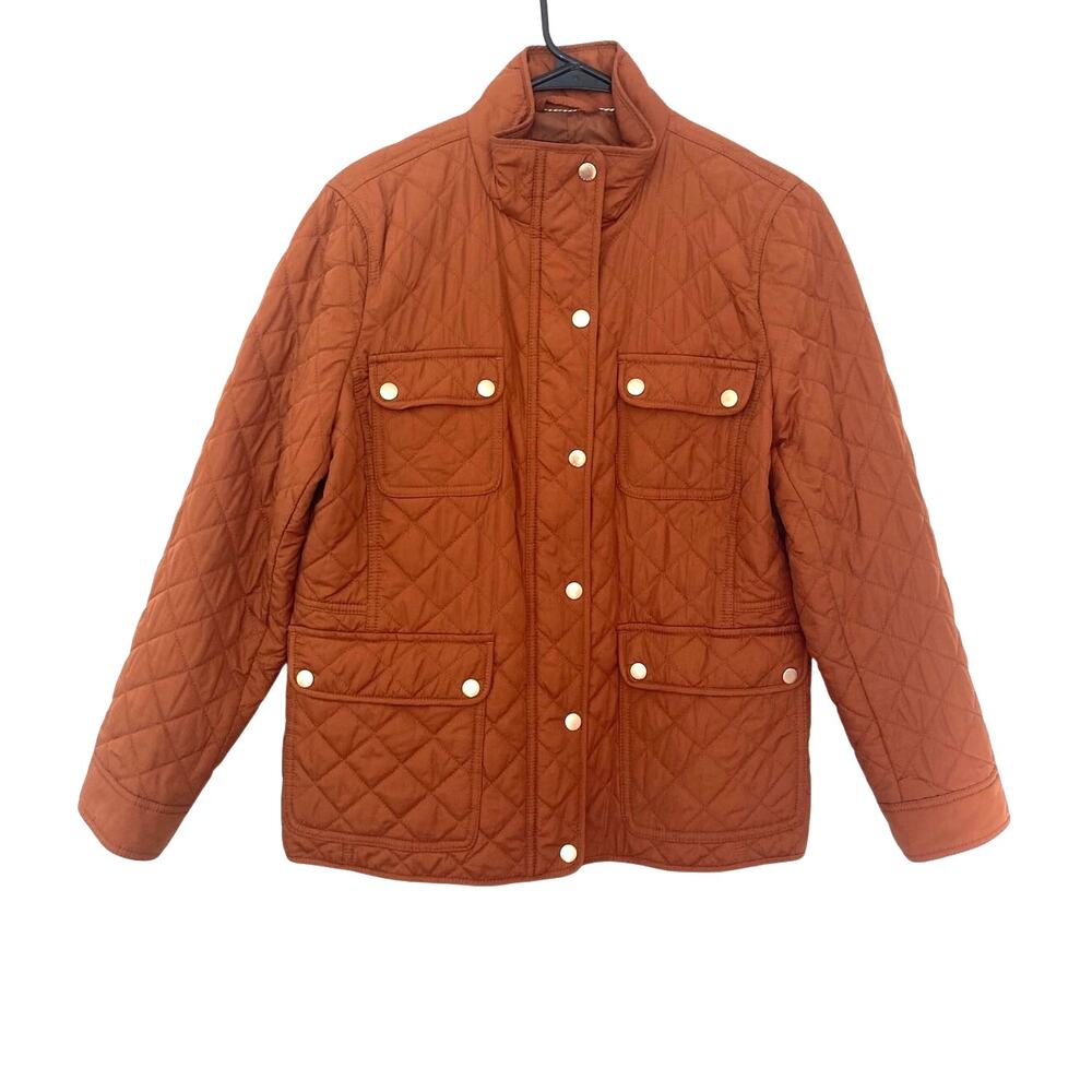 Talbots Gritty Puffer Fall Quilted Boho Chic Burnt Orange Jacket Medium Petite